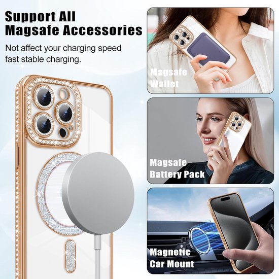 iPhone 16 Plus Hoesjes – MagSafe Magnetisch – Glitter Sparkle Backcover – Schokbestendig – Goud-Ilumina Benelux