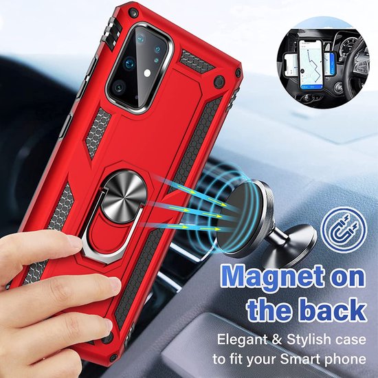 Samsung Galaxy S20 Plus Hoesjes – Ring Armor Backcover – 360° Draaibare Standaard – Magneet – Rood-Ilumina Benelux