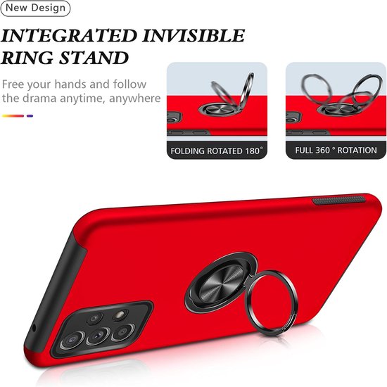 Samsung Galaxy A33 5G Hoesjes – Harde Backcover met Vingerring – Anti-drop – Rood-Ilumina Benelux