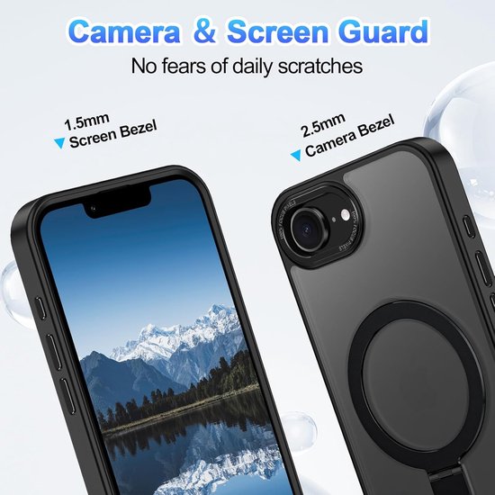 iPhone 16E Hoesjes – MagSafe Backcover met Standaard – Schokbestendig – Zwart-Ilumina Benelux