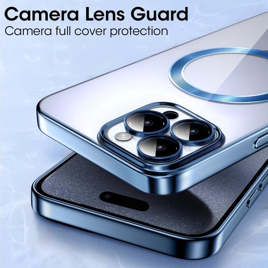 iPhone 15 Plus Hoesjes – Magnetische Clear Siliconen Backcover – Camera Lens Protector – MagSafe – Blauw-Ilumina Benelux