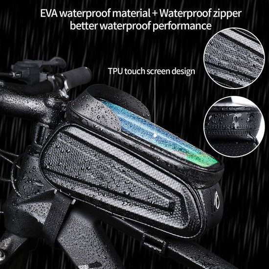 Telefoonhouder fiets – Frametas EVA Hard Shell – TPU Touchscreen 7.0 inch – Zonneklep & Oortelefoon Gat – Zwart-Ilumina Benelux
