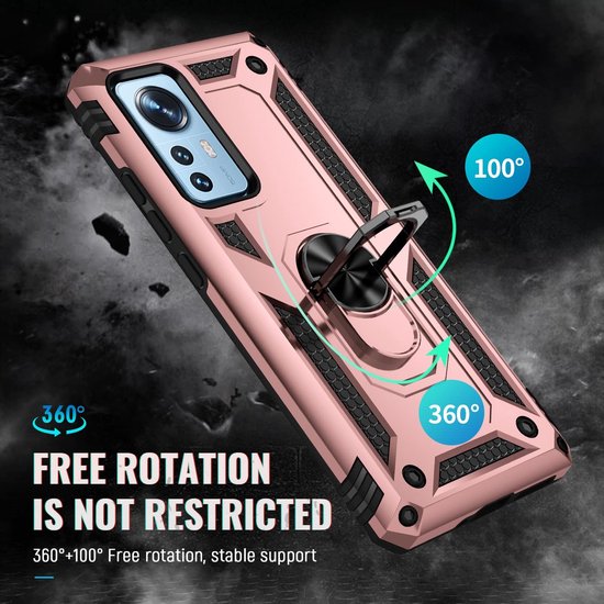 Xiaomi 12 / 12X Hoesjes – Ring Armor Backcover – 360° Draaibare Standaard – Magneet – Roségoud-Ilumina Benelux