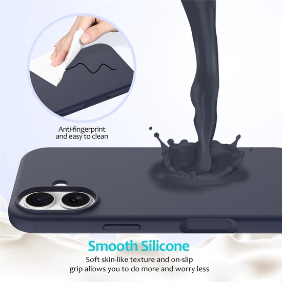 iPhone 17 Hoesjes – Liquid Siliconen Backcover – Soft Touch – Inclusief Screenprotector & Camera Lens Protector – Middernachtblauw-Ilumina Benelux