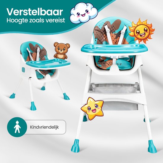Kinderstoel – Velox Goods VL-509 – Verstelbaar & Opvouwbaar – Veiligheidsgordel + Opbergmand – Speels Design-Kinderstoel-Ilumina Benelux