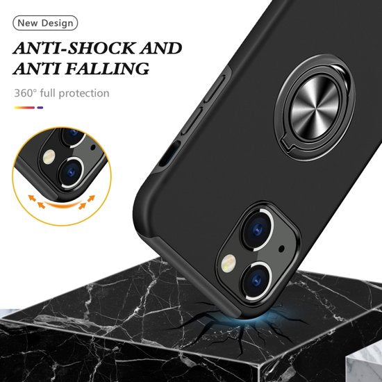 iPhone 14 Hoesjes – Backcover met Vingerring – Magneet – Anti-drop – Zwart-Ilumina Benelux