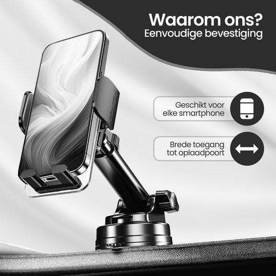 Telefoonhouder auto – Sterke zuignap – 360° draaibaar – Voor dashboard/voorruit/bureau – Zwart-Ilumina Benelux