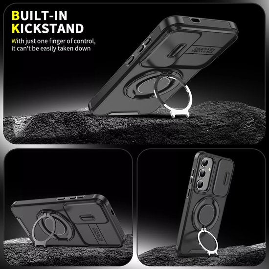 Samsung Galaxy A16 Hoesjes – Armor Tough Hybrid Backcover – MagSafe Ringstandaard – Schokbestendig – Oranje-Ilumina Benelux