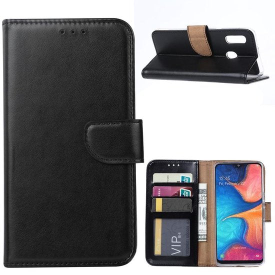 Samsung Galaxy A20E Hoesjes – Portemonnee Hoes – Magneetsluiting – Inclusief 2x Gehard Glas Screenprotector – Zwart-Ilumina Benelux
