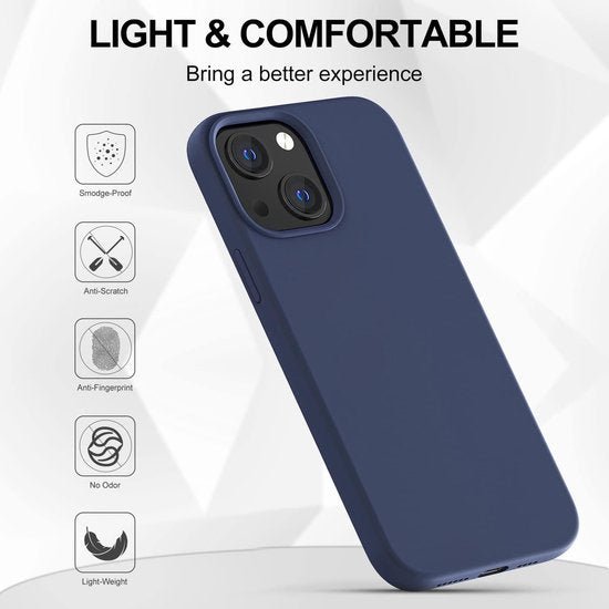 iPhone 14 Hoesjes – Soft Touch Liquid Silicone Backcover – Inclusief Screenprotector – Middernachtblauw-Ilumina Benelux