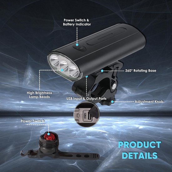 Fietsverlichting set – 800 lumen LED voorlicht & achterlicht – Oplaadbaar USB-C – IPX5 waterdicht – MTB/stadsfiets-Ilumina Benelux