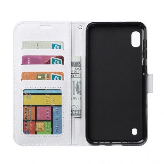 Samsung Galaxy A10 Hoesjes – Portemonnee Hoes – Magneetsluiting – Pasjeshouder – Wit-Ilumina Benelux