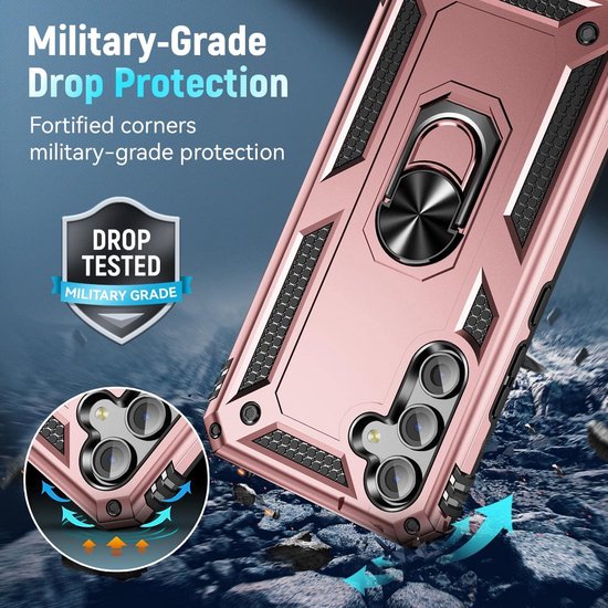 Samsung Galaxy A54 Hoesjes – Anti-Shock Hybride Ring Armor Backcover – Schokbestendig – Roségoud-Ilumina Benelux