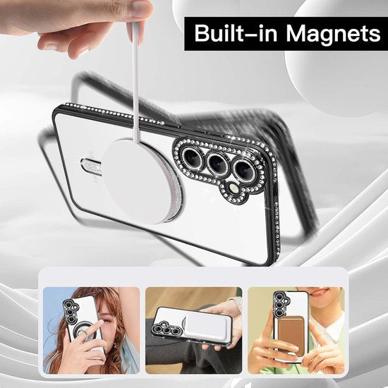 Magnetische Hoesje Geschikt voor: Samsung Galaxy S24 / Galaxy S25 Magsafe - Sparkle Glitter - Meisjes Vrouwen - Zachte TPU Cover - Zwart