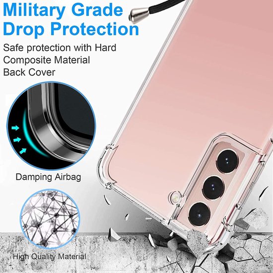 Samsung Galaxy S21 Plus Hoesjes – Backcover met koord – Schokbestendig – Schouder/nek draagriem – Zwart-Ilumina Benelux