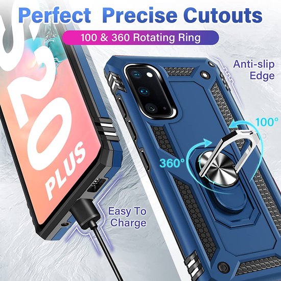 Samsung Galaxy S20 Plus Hoesjes – Anti-Shock Hybride Ring Armor Backcover – Schokbestendig – Blauw-Ilumina Benelux