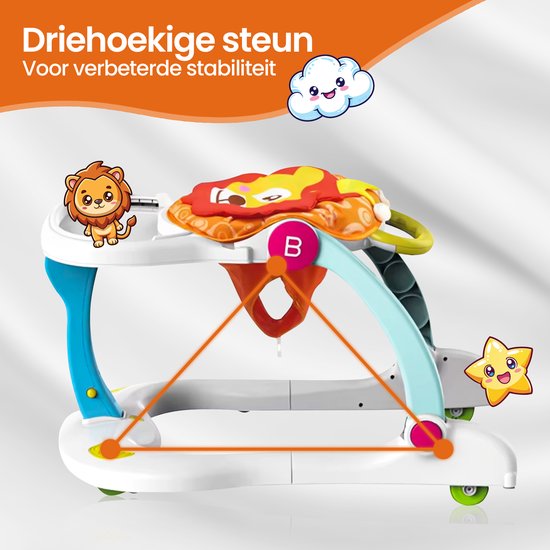 Baby loopstoel – Velox Goods VL-511 – Verstelbare hoogte – Met wielen & speelgedeelte – Veilig kleurrijk design – 6-36 maanden-Looptrainer-Ilumina Benelux