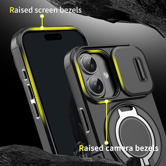 iPhone 16 Hoesjes – Armor Tough Hybrid Backcover – MagSafe – Ingebouwde Camera Cover – Zwart-Ilumina Benelux