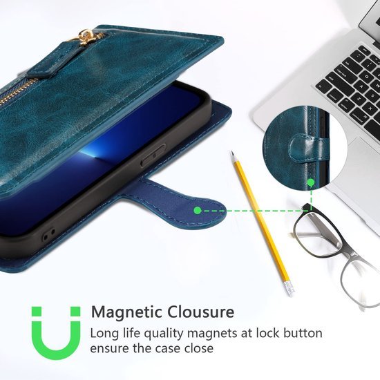 iPhone 15 Pro Max Hoesjes – Vintage Portemonnee Hoes – Pasjeshouder – Magneetsluiting – Blauw-Ilumina Benelux