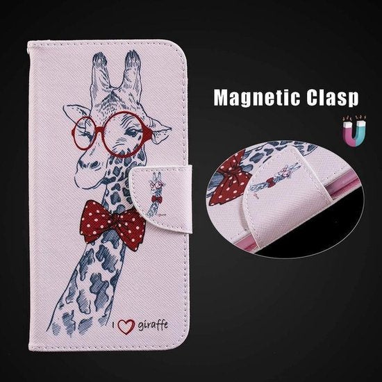 iPhone 11 Pro Hoesjes – Bookcase – Print Giraffe – Magneetsluiting – Zwart-Ilumina Benelux