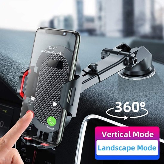 Telefoonhouder auto – Zuignap Dashboard – Klemhouder – 360° Draaibaar – Geschikt voor iPhone Samsung Huawei – Zwart