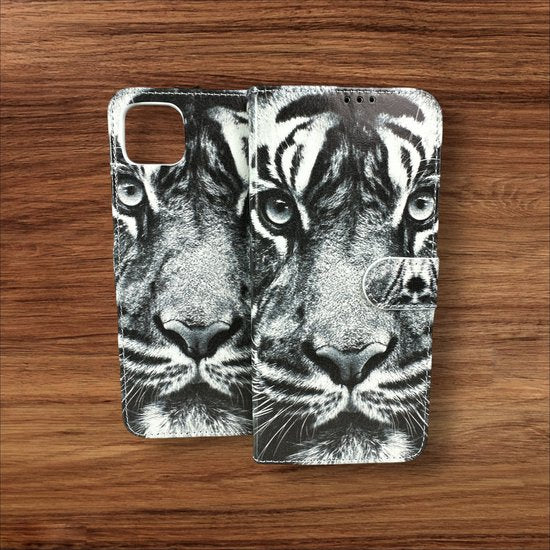 Samsung Galaxy A22 5G Hoesjes – Portemonnee Book Case – Pasjeshouder – Magneetsluiting – Tiger Print-Ilumina Benelux