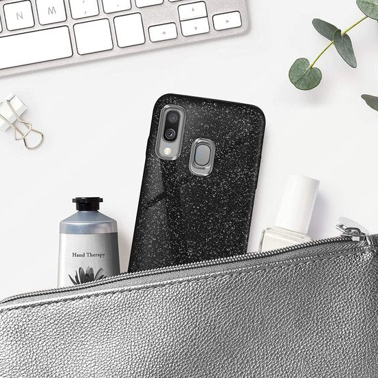Samsung Galaxy A40 Hoesjes – Glitters TPU Siliconen Backcover – BlingBling Cover – Zwart