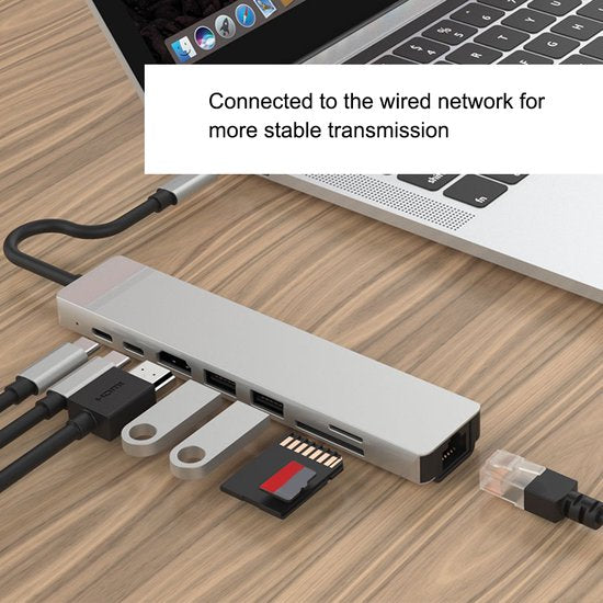 USB-C Hub – 8-in-1 Type-C Adapter met Ethernet – 4K HDMI – 2x USB 3.0 – 100W PD – SD Kaartlezer – Geschikt voor MacBook/Chromebook/HP/Asus/Lenovo-Ilumina Benelux