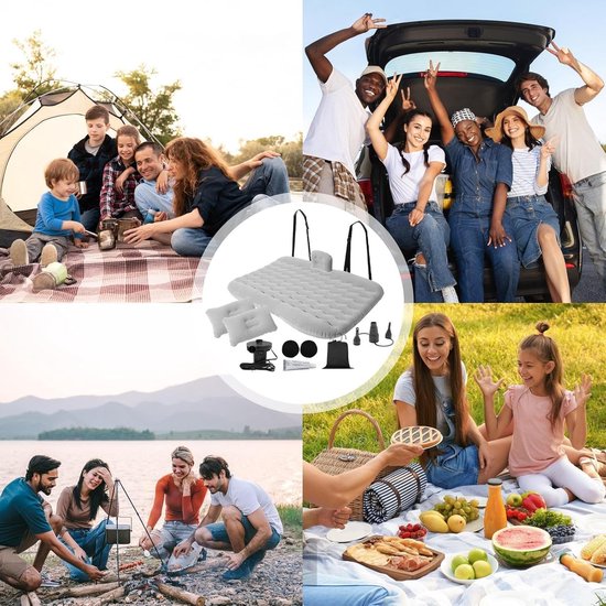 Auto luchtbed – Opblaasbaar achterbank matras – Incl. kussens – Ideaal voor reizen & camping – Grijs