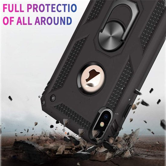 iPhone X / XS Hoesjes – Ring Armor Backcover – 360° Draaibare Kickstand Ring – Magneet – Blauw-Ilumina Benelux