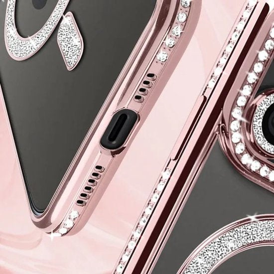 iPhone 13 Pro Hoesjes – MagSafe Glitter Backcover – Diamantjes – Glamour – Roségoud-Ilumina Benelux