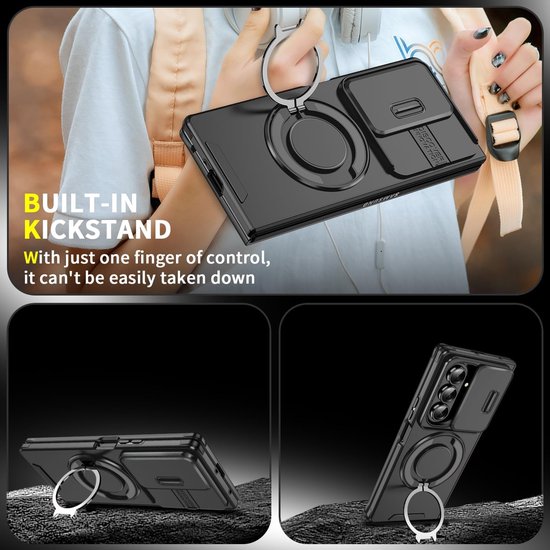 Samsung Galaxy Z Fold 7 Hoesjes – MagSafe Hybrid Backcover met Ringstand – Schokbestendig – Zwart-Ilumina Benelux