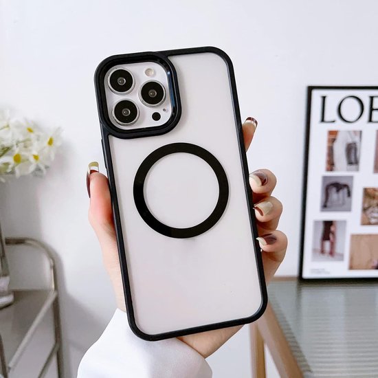 iPhone 15 Pro Max Hoesjes – Transparante TPU Backcover – Camera Surround Case – MagSafe Compatibel – Paars-Ilumina Benelux