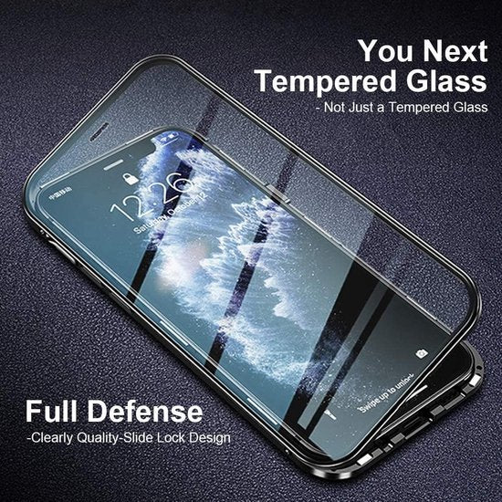 iPhone 12 Hoesjes – Magnetische 360° Cover – Metalen Frame – Gehard Glas Achterkant + Screenprotector – Zwart-Ilumina Benelux