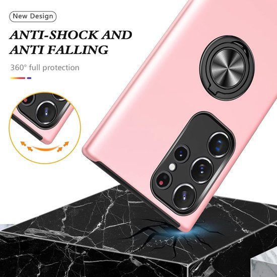 Samsung Galaxy S23 Ultra Hoesjes – Harde Backcover met Vingerring – Anti-drop – Roze-Ilumina Benelux