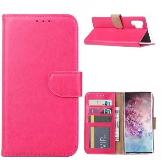 Samsung Galaxy Note 10 Plus Hoesjes – Portemonnee Hoes – Pasjeshouder – 2x Gehard Glas Screenprotector – Roze