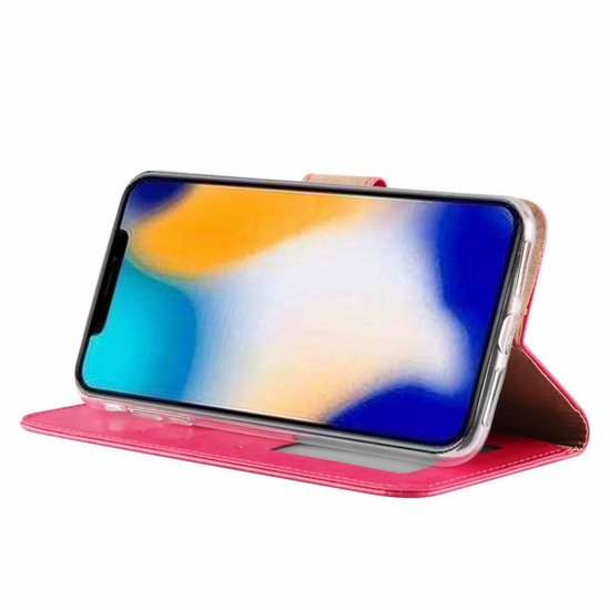iPhone XS Max Hoesjes – Portemonnee Bookcase – Magneetsluiting – 2x Gehard Glas Screenprotector – Roze-Ilumina Benelux