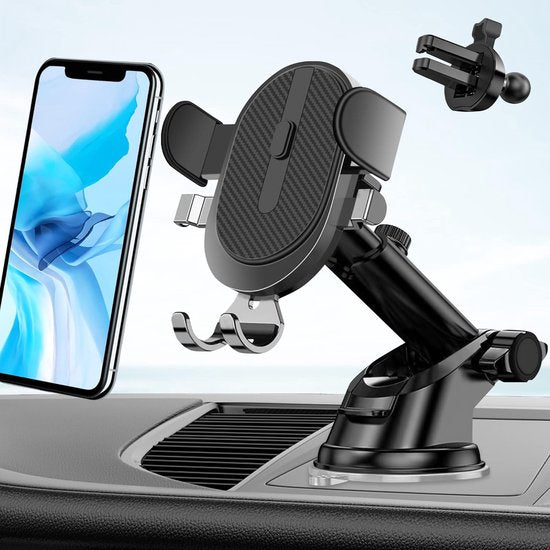 Telefoonhouder auto – Voorruit/Dashboard/Ventilatierooster – Universeel t/m 7 inch – 360° draaibaar – Sterke zuignap & clip – Zwart-Ilumina Benelux