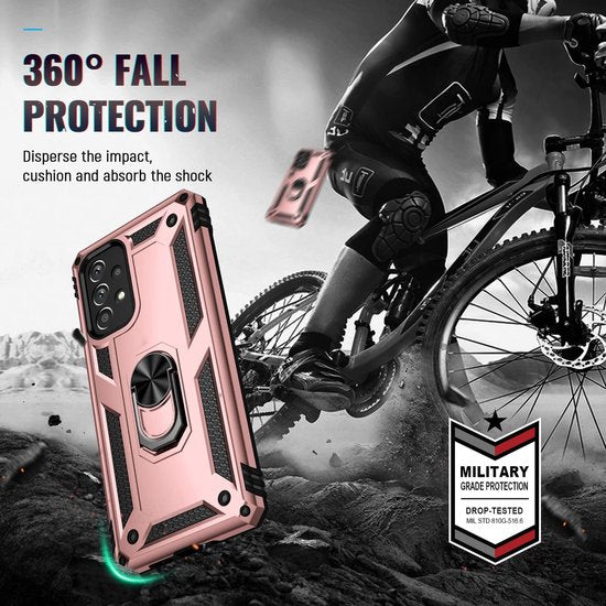 Samsung Galaxy A73 5G Hoesjes – Anti-Shock Hybride Ring Armor Backcover – Schokbestendig – Roségoud-Ilumina Benelux