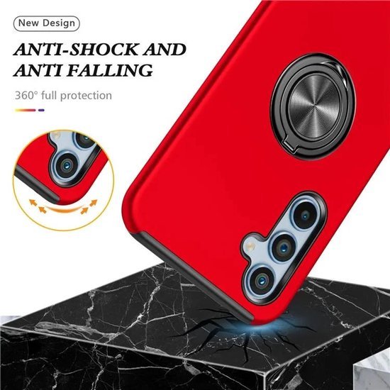 Samsung Galaxy A06 Hoesjes – Backcover met Vingerring – Grip & Standaard – Rood-Ilumina Benelux