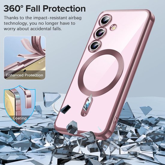 Backcover hoesje Geschikt voor: Samsung Galaxy S24 FE / Galaxy S25 FE - met 2x Screenprotector - MagSafe - Roségoud