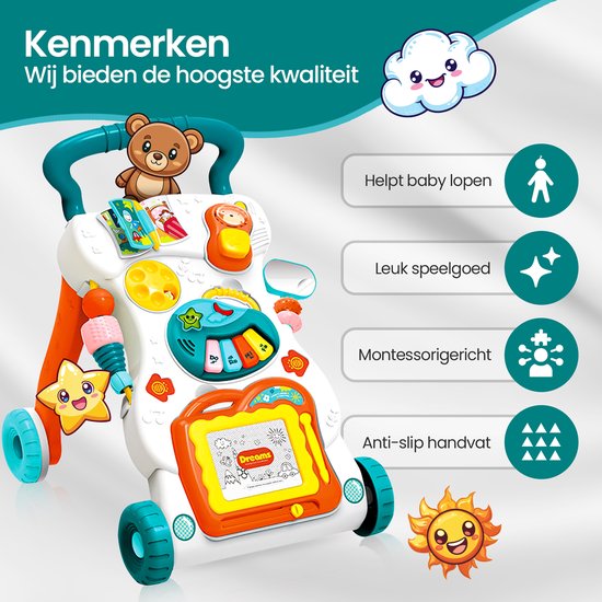 Velox Goods VL-510 Baby Loopwagen – Educatieve Wiplooptrainer – Vanaf 9 Maanden – Met Speelbord – Multicolor-Looptrainer-Ilumina Benelux