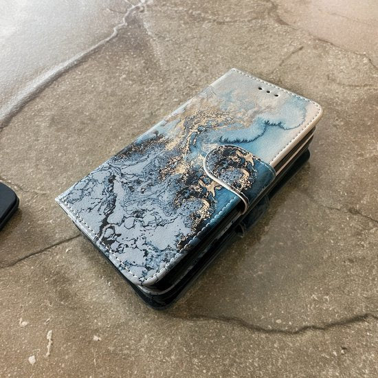 Elite Bookcase Geschikt voor: Samsung Galaxy A55 Hoesje met Magnetische Sluiting en Pasjeshouder - Marmer Print