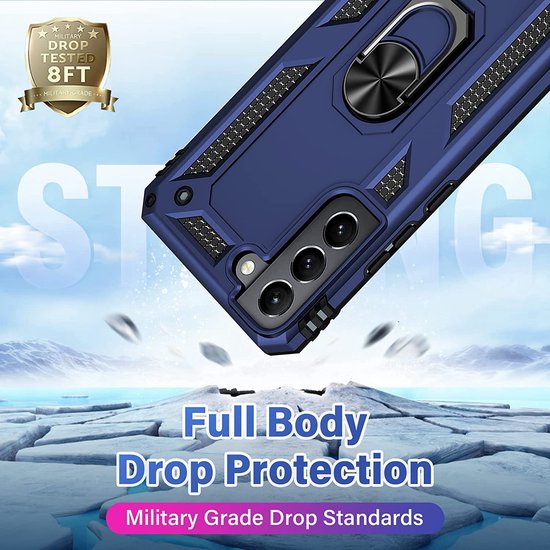 Anti-Shock Hybrid Ring Armor Hoesje Geschikt voor: Samsung Galaxy S22 - Blauw