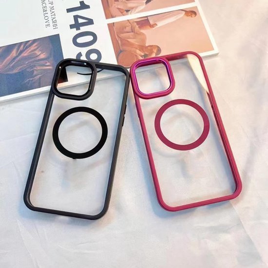iPhone 16 Pro Hoesjes – Transparante TPU Backcover – Camera Surround Case – MagSafe Compatibel – Roze-Ilumina Benelux
