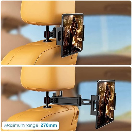 Tablethouder auto – Hoofdsteun montage – Verstelbare arm – Universeel voor iPad & telefoon – Zwart-Ilumina Benelux