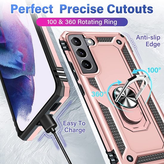 Samsung Galaxy S22 Hoesjes – Anti-Shock Hybride Backcover – Ringhouder – Armor Bescherming – Roségoud-Ilumina Benelux