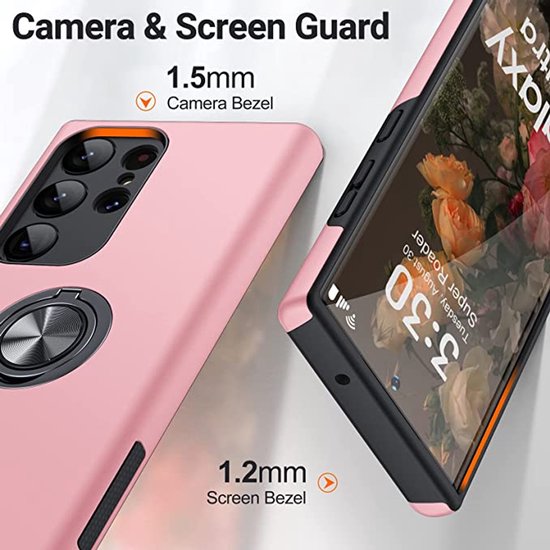 Samsung Galaxy S25 Ultra Hoesjes – Backcover met Vingerring – Grip & Standfunctie – Roze-Ilumina Benelux
