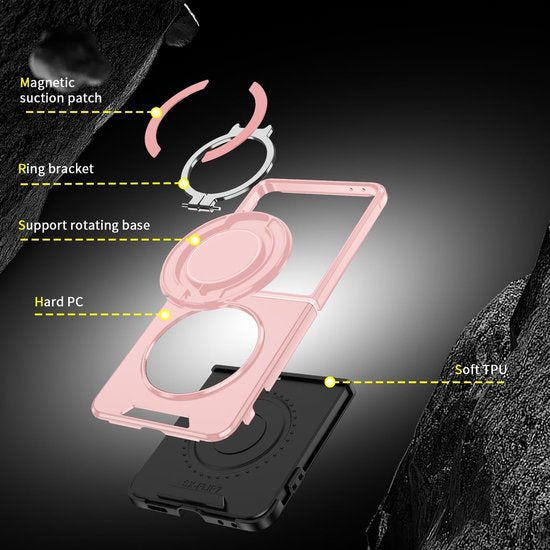 Samsung Galaxy Z Flip 7 Hoesjes – Hybrid Backcover – MagSafe Ringstandaard – Schokbestendig – Roze-Ilumina Benelux