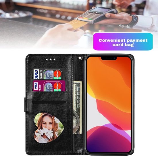 iPhone 13 Pro Hoesjes – Glitter Portemonnee Hoes – Rits & Koord – Pasjeshouder – Zwart